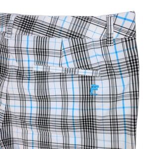 Fila Sport Golf Shorts Mens 40 White Black Blue Plaid Performance Flat Front